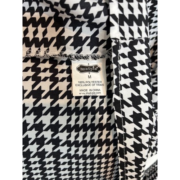 Mud Pie Houndstooth Plaid Long Sleeve Belted Dress Black Medium - Picture 4 of 10